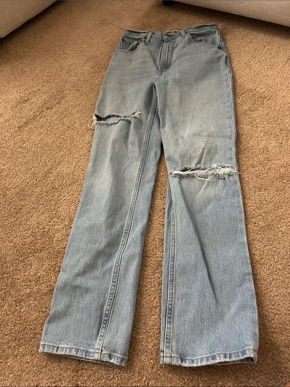 Abercrombie & Fitch Light Blue Distressed Straight-Leg Jeans